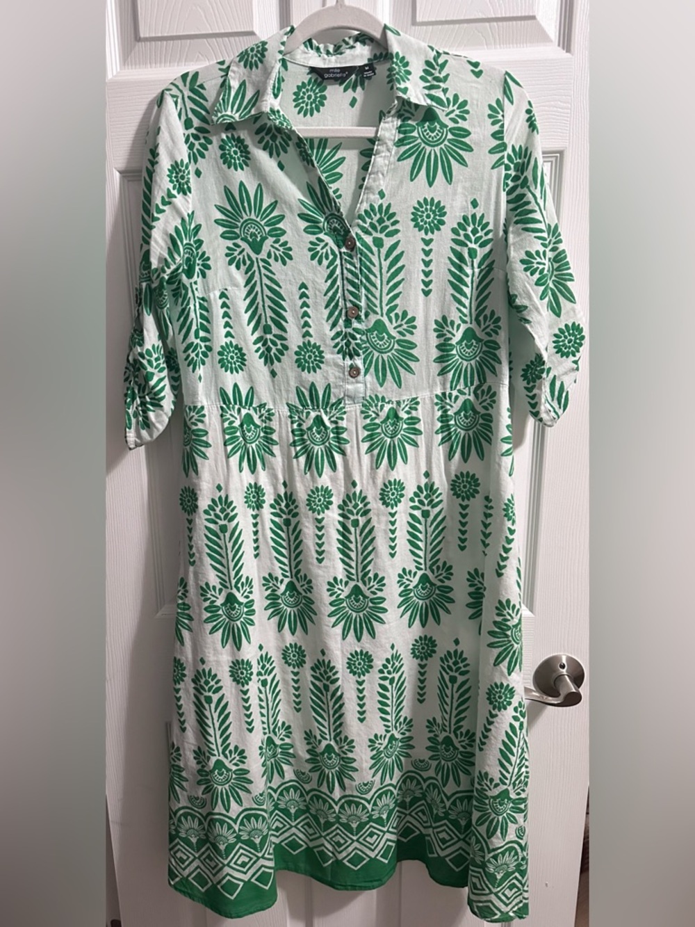 Mlle Gabrielle White Tunic with Green Floral Print